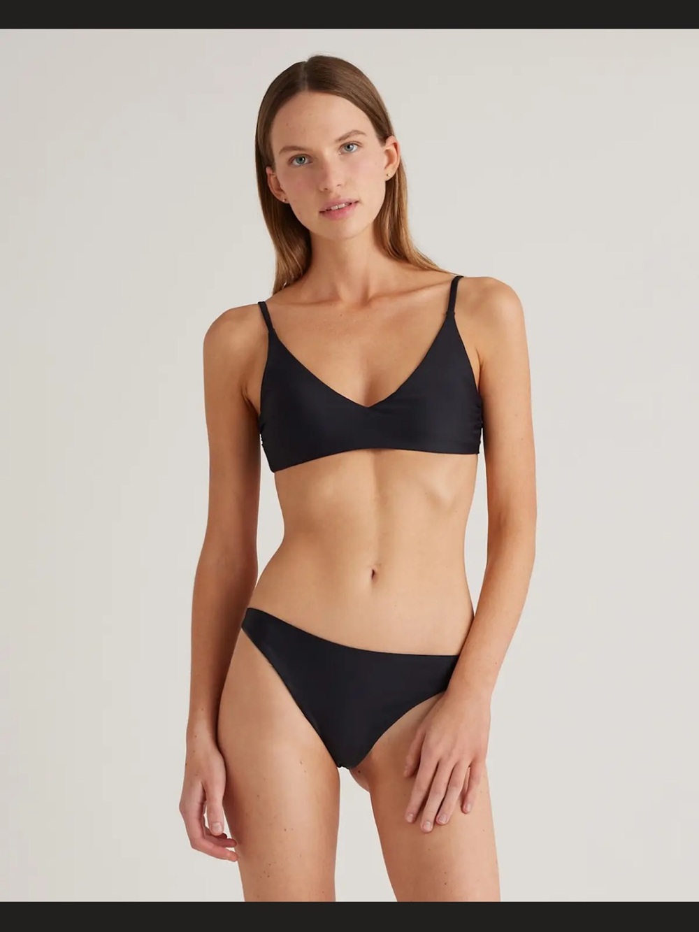 NEW Quince Italian V Neck Bikini Top Black Sz Large